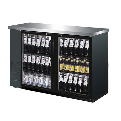 49in Back Bar 2 Door Glass Cooler Casters Free Shipping
