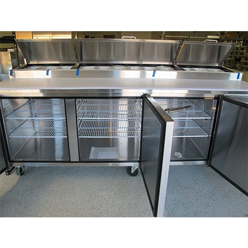 Pkg 93in 3 Door Pizza Prep Table with Casters MPF-8203GR & 93" Double Over Shelf Free Shipping - Image 4