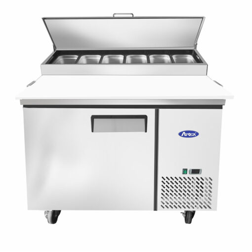 Atosa MPF8201GR  44in 1 Door Pizza Prep Table with Casters, 19" Deep Cutting Board, with 6-1/3 Pans, Free Shipping - Image 5