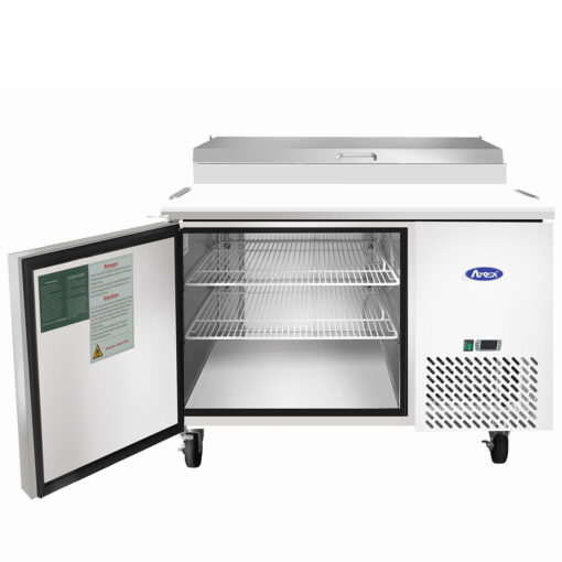 Atosa MPF8201GR  44in 1 Door Pizza Prep Table with Casters, 19" Deep Cutting Board, with 6-1/3 Pans, Free Shipping - Image 6