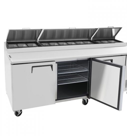 Atosa MPF8203GR 93in 3 Door Pizza Prep Table with Casters, 19″ Deep Cutting Board, with 12-1/3 Pans, Free Shipping - Image 7