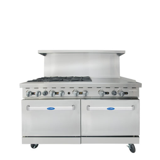 60in. Atosa Range 6 Burners with 24" Griddle on Right, 2 Full Standard Ovens Natural Gas AGR-6B24GR Free Shipping