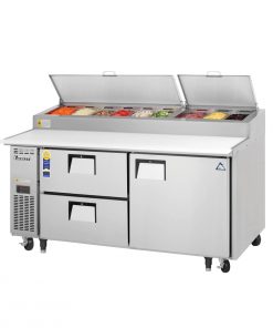 Everest Refrigeration EPPR2-D2 71 Inch Two Section One Door And Two Drawer Side Mount Pizza Prep Table 23 Cubic Feet, Free Shipping