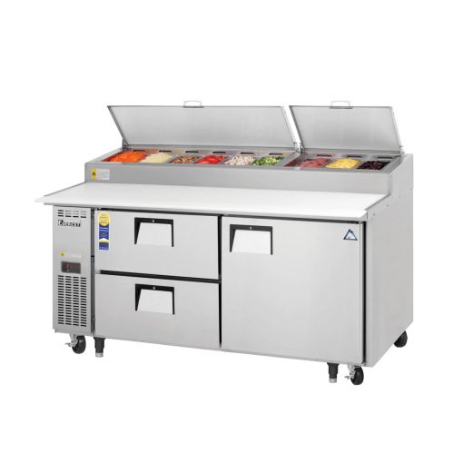 Everest Refrigeration EPPR2-D2 71 Inch Two Section One Door And Two Drawer Side Mount Pizza Prep Table 23 Cubic Feet, Free Shipping