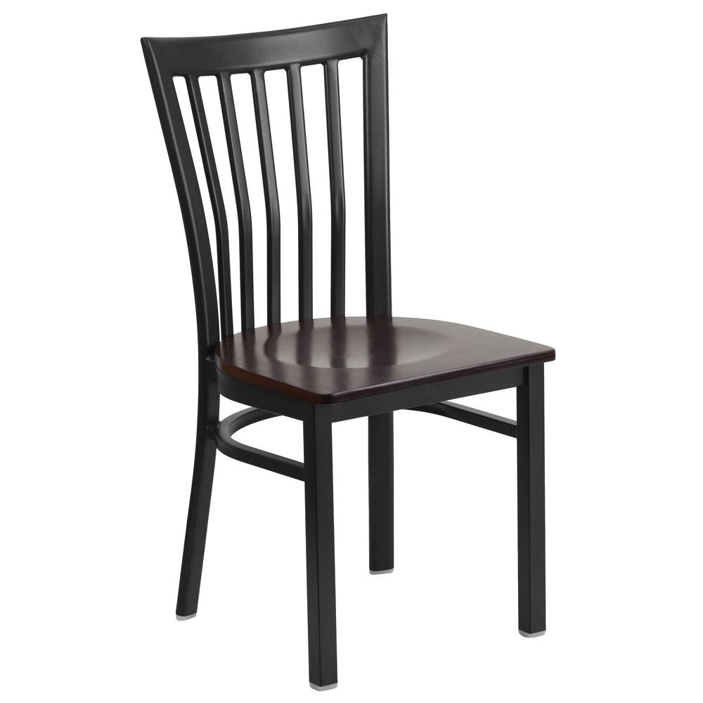 New Metal Vertical Slat Back Restaurant Chairs Walnut Wood Seat