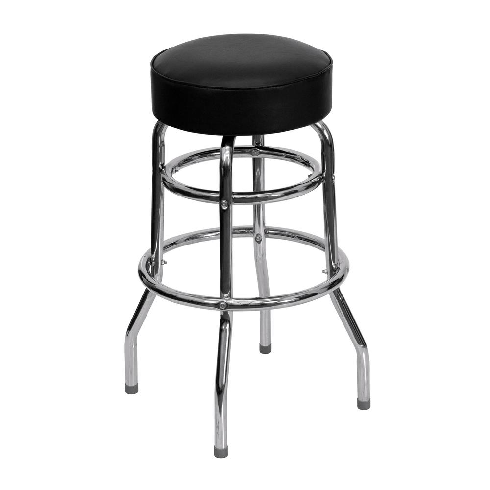 New Metal Double Chrome Restaurant Bar Stools Black Vinyl Swivel