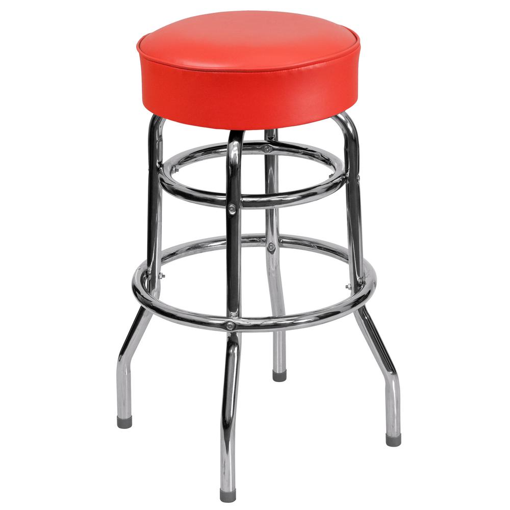 new metal double chrome restaurant bar stools red vinyl swivel seat lot of  12 free shipping