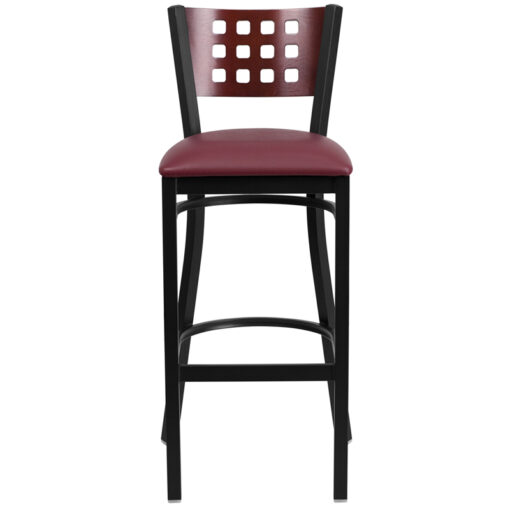 Pkg for 50 each Mahogany Wood Back, Burgundy Vinyl Seat, Black Metal Frame including shipping