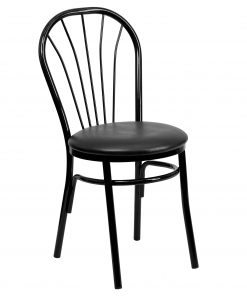 New Metal Fan Back Restaurant Chairs Black Vinyl Seat (Lot of 10) Free Shipping