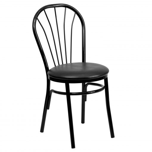 New Metal Fan Back Restaurant Chairs Black Vinyl Seat (Lot of 10) Free Shipping