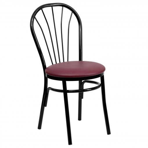 New Metal Fan Back Restaurant Chairs Burgundy Vinyl Seat (Lot of 10) Free Shipping