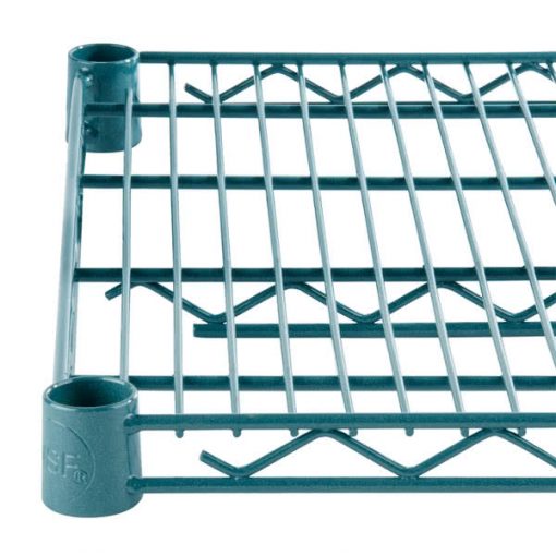 Lot of 10 green epoxy shelves 18"x48", 12 single brackets & 4 double brackets
