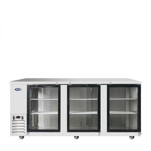 Atosa MBB90GGR 90″ 3 Door Glass Swing Open, Stainless Trim, Back Bar Beer Cooler, Door Locks, Casters Free Shipping