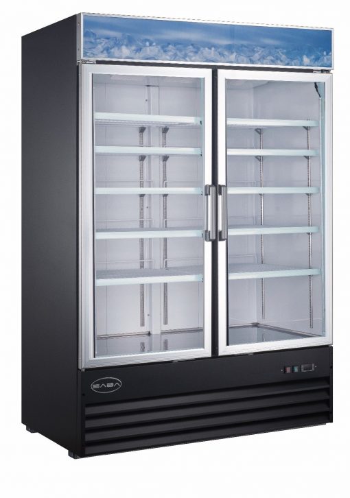 Saba 2 Door Glass Cooler with Casters 120 Volt Free Shipping