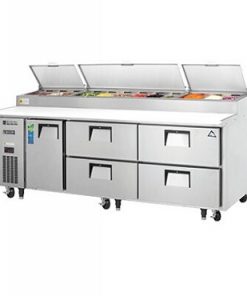 Everest Refrigeration EPPR3-D4 93.125 Inch Three Section One Door And Four Drawer Side Mount Pizza Prep Table 30 Cubic Feet, Free Shipping