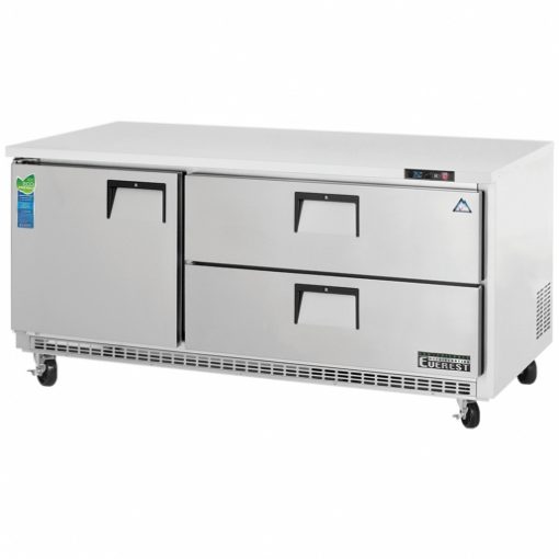 Everest Refrigeration ETBR3-D2 71-1/8" Three Section One Door/Two Drawer Back Mount Undercounter Refrigerator - 22 Cu. Ft.