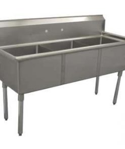 Pkg 3 Compartment Stainless Steel Sink 59" 18x18x14" deep compartments with faucet 12" spout Free Shipping