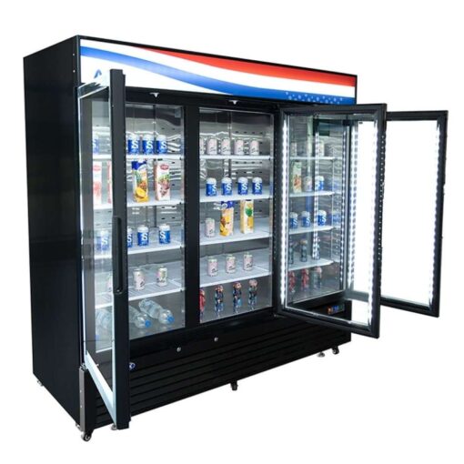 Atosa MCF8728GR 82" 3 Swing Glass Door Merchandiser Freezer 208-230 Volt | 68 Cu. Ft. with Casters Free Shipping - Image 2