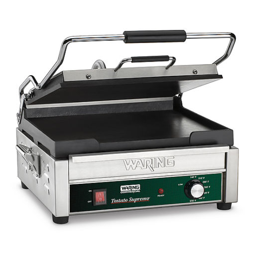 Special Priced Waring Commercial Large Panini Sandwich Press w/ Cast Iron Smooth Plates 14.5"x11", 120v