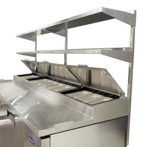 Pkg 93in 3 Door Pizza Prep Table with Casters MPF-8203GR & 93" Double Over Shelf Free Shipping - Image 2