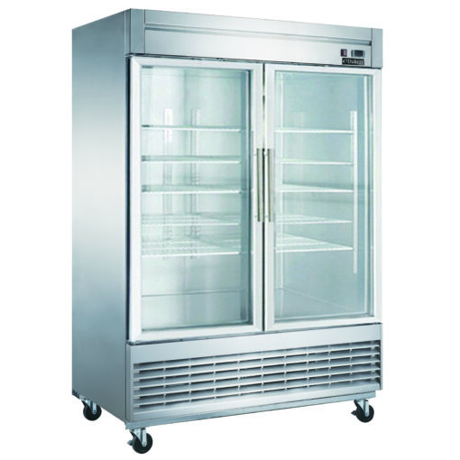 Dukers D55R-GS2 Stainless Steel Reach-In Refrigerator 2 Glass Doors Swing Open, with Casters, 115 Volt Free Shipping