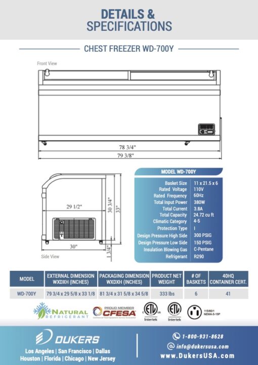 Dukers WD-700Y 24.7 cu. ft. Commercial Chest Freezer in White Free Shipping - Image 6
