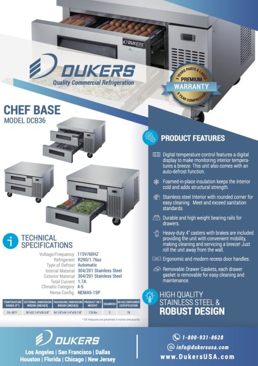 Dukers DCB36-D2 Chef Base Refrigerator with 2 Drawers Free Shipping - Image 2