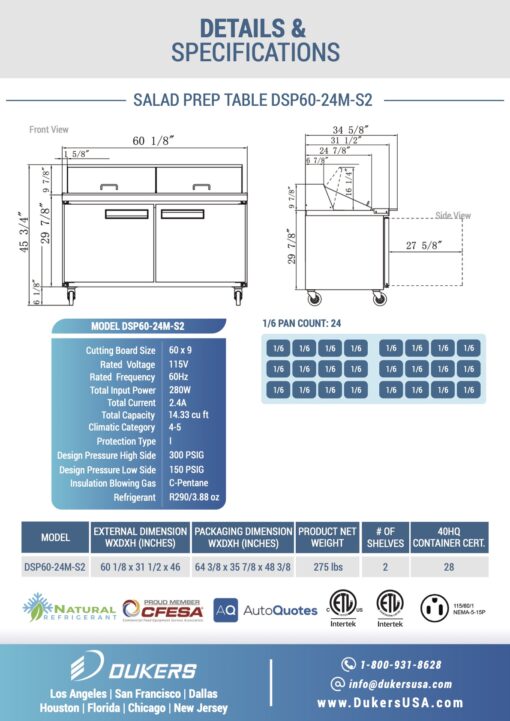 Dukers DSP60-24M-S2   2 Door Commercial Mega 24 Pan Food Prep Table Refrigerator with Double Overshelf Free Shipping - Image 3