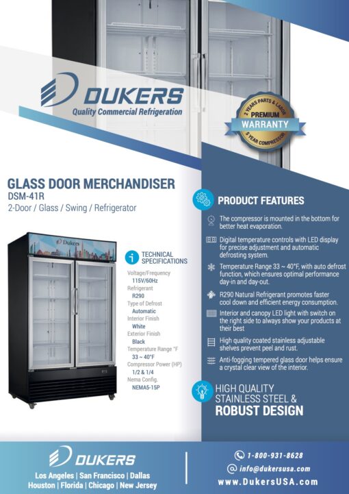 Dukers DSM-41R Commercial Glass Swing 2-Door Merchandiser Refrigerator - Image 2