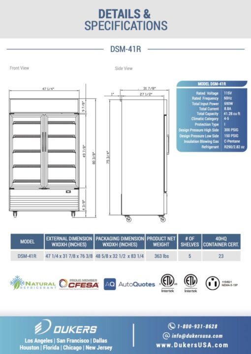 Dukers DSM-41R Commercial Glass Swing 2-Door Merchandiser Refrigerator - Image 3