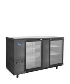 New Atosa SBB69GGRAUS2 68" x 24.5" Shallow Black with 2 Glass Door Back Bar Beer Cooler Casters Free Shipping