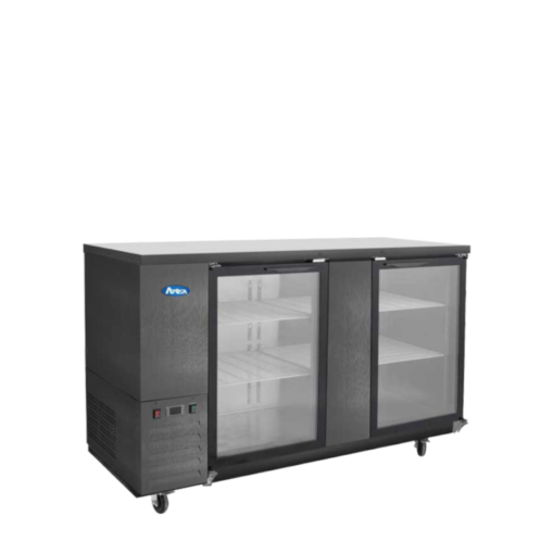 New Atosa SBB69GGRAUS2 68" x 24.5" Shallow Black with 2 Glass Door Back Bar Beer Cooler Casters Free Shipping
