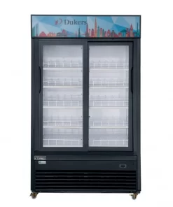 Dukers DSM-47SR Commercial Glass Sliding 2-Door Merchandiser Refrigerator in Black
