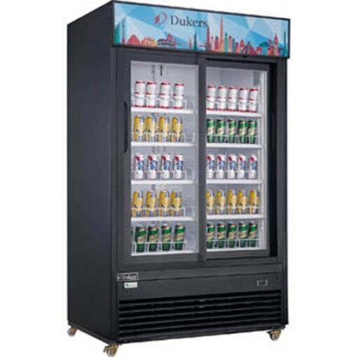 Dukers DSM-47SR Commercial Glass Sliding 2-Door Merchandiser Refrigerator in Black - Image 2