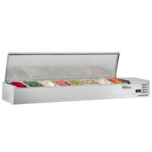 Coldline CTP70SG 71" Refrigerated Countertop Salad Bar, Glass Topping Rail, 8 Pans