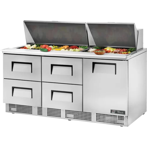 True TFP-72-30M-D-4  72" Mega Sandwich Unit with 4 Drawers on the Left & 1 door on the Right