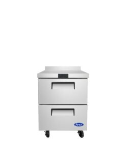 Atosa 27in Worktop Refrigerator with 2 Drawers with Backsplash, Casters, Model # MGF8423GR, Free Shipping