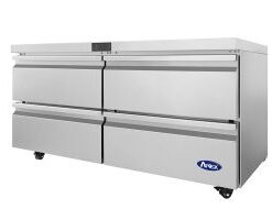 Atosa 60in Under Counter Refrigerator with 4 Drawers, Casters, Model # AUR60D4, Free Shipping