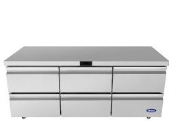 Atosa 72in Under Counter Refrigerator with 6 Drawers, Casters, Model # AUR72D6, Free Shipping