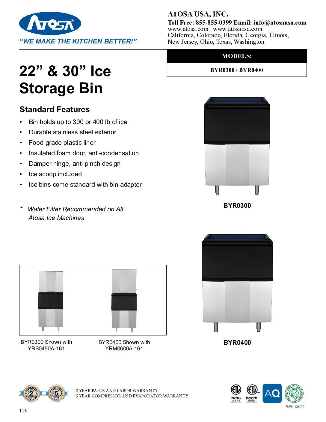 Atosa BYR0300 22-1/2" Wide Ice Bin only, 300 Lb Storage Capacity to Accommodate 22" Ice Machine Head, Free Shipping - Image 4